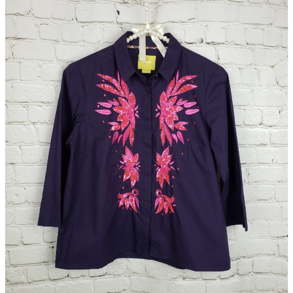 Anthropologie Tops - Anthro Maeve Navy Floral Button Down